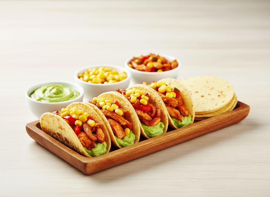Tacos saludables de pollo y aguacate menú infantil para restaurantes