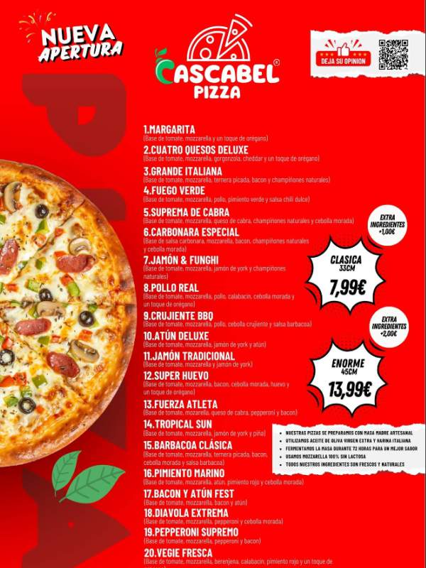 carta pizzas cascabel pizza bormujo
